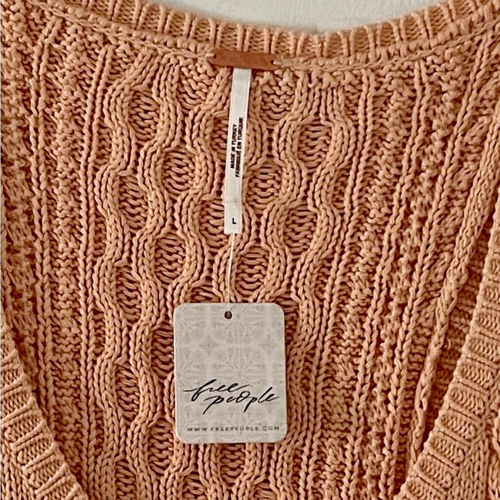 𝓯𝓹 ❤️NWT❤️Free People High Tide Cable Tank Tender Peach Size Large - Picture 1 of 8